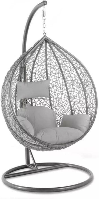 Grey Swing Garden Rattan Egg Chair With Stand and Grey Cushions For Patio