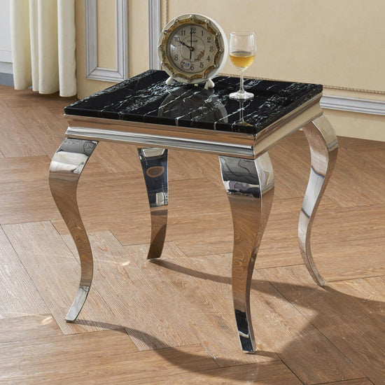 Arriana Marble Lamp Table In Black With Chrome Stainless Steel Base