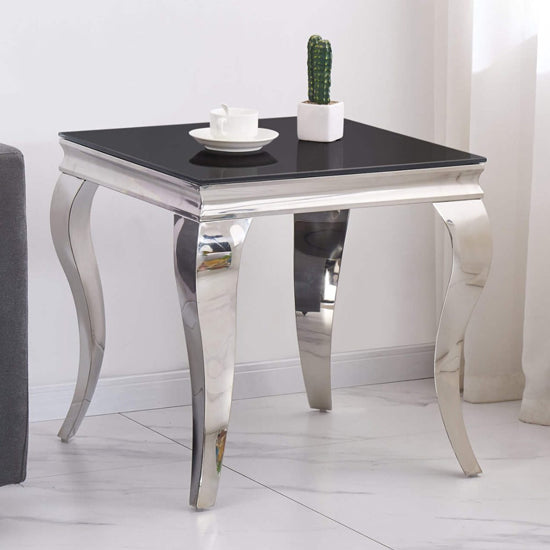 Atlanta Glass Lamp Table In Black With Silver Stainless Steel Legs