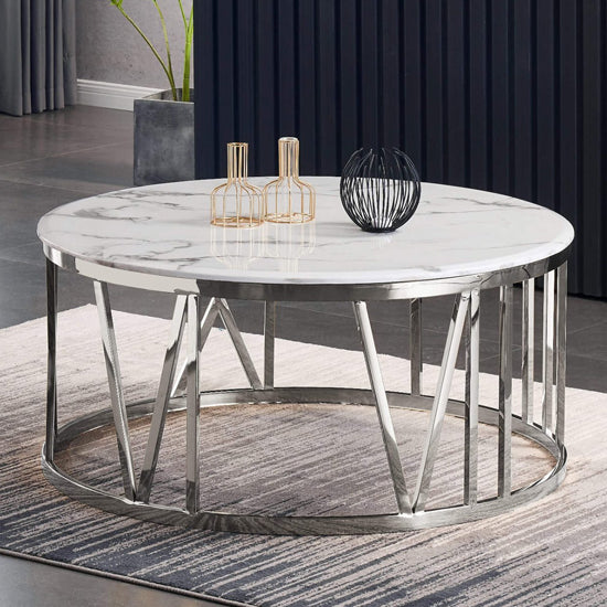 Bonita Round Artificial Marble Top Coffee Table In White