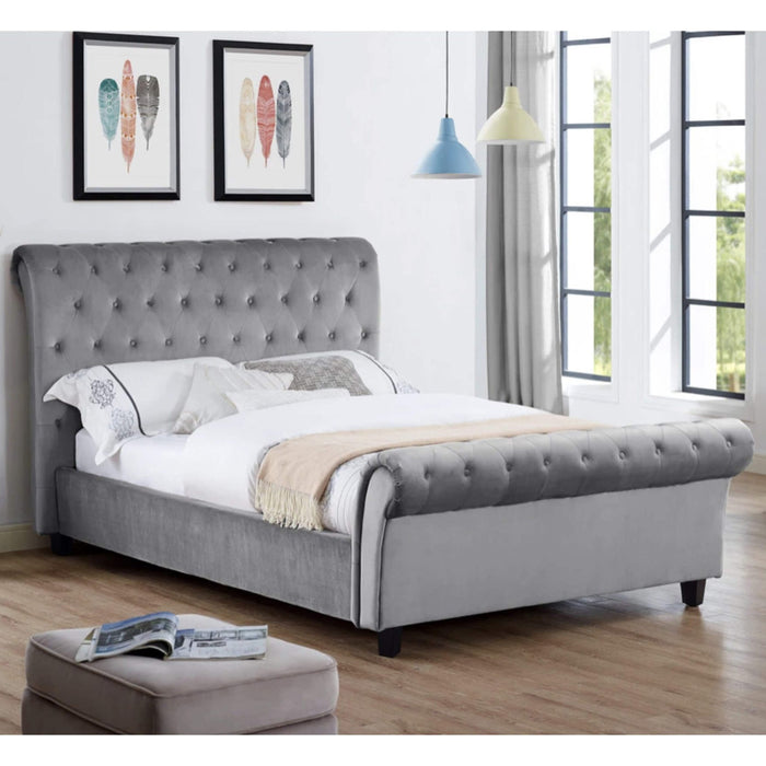Casablanca Velvet Double Bed In Silver