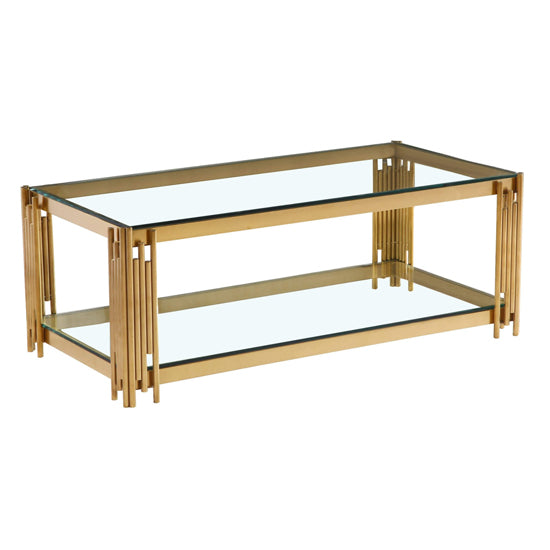 Cleveland Clear Glass Coffee Table With Gold Stainless Steel Base