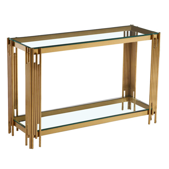 Cleveland Clear Glass Console Table With Gold Stainless Steel Base