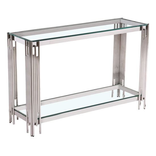Cleveland Clear Glass Console Table With Silver Stainless Steel Base