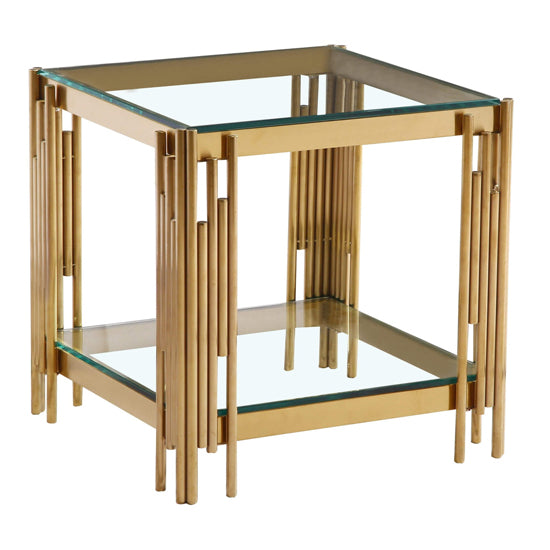 Cleveland Clear Glass Lamp Table With Gold Stainless Steel Base