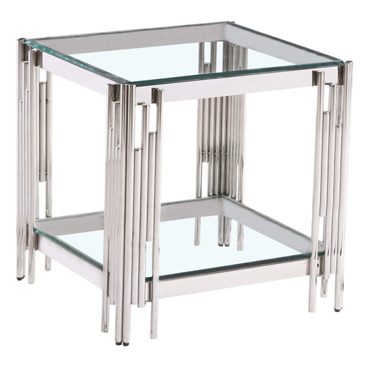 Cleveland Clear Glass Lamp Table With Silver Stainless Steel Base