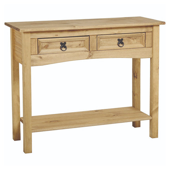Corona Wooden Console Table With 2 Drawers And Shelf In Waxed Light Pine