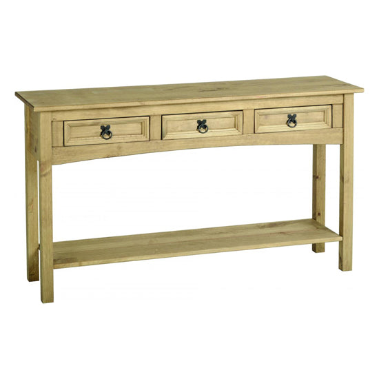 Corona Wooden Console Table With 3 Drawers And Shelf In Waxed Light Pine