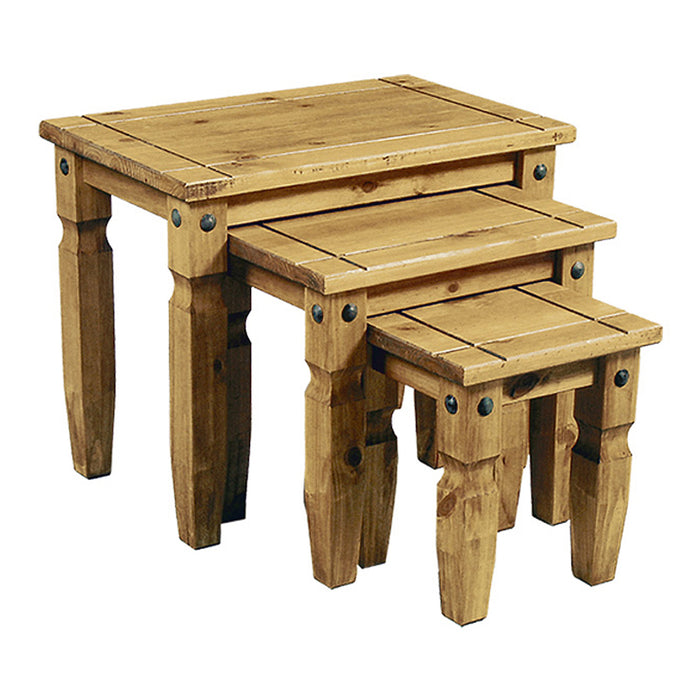 Corona Wooden Nest Of 3 Tables In Waxed Light Pine