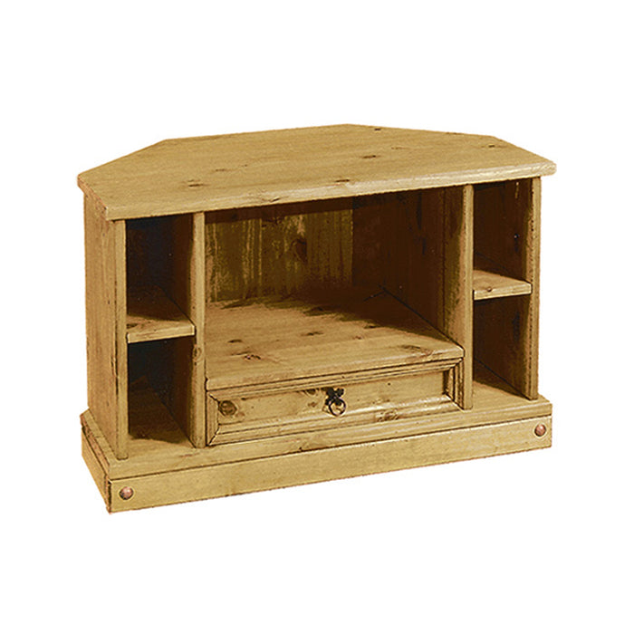 Corona Corner Wooden TV Stand With 1 Drawer In Waxed Light Pine