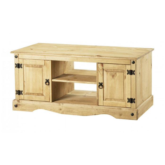 Corona Wooden TV Stand With 2 Doors And 1 Shelf In Waxed Light Pine