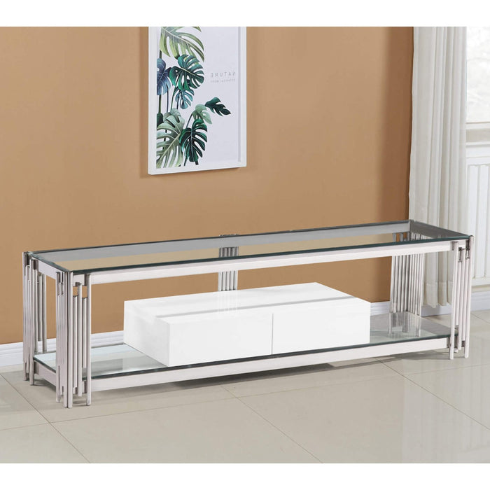 Fulvia Clear Glass TV Stand With High Gloss 2 Drawers In White