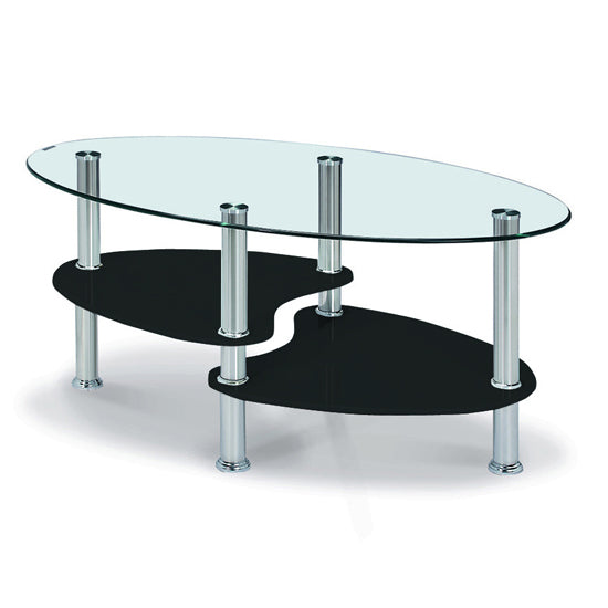 Hurst Clear Glass Coffee Table With Black High Gloss Undershelf