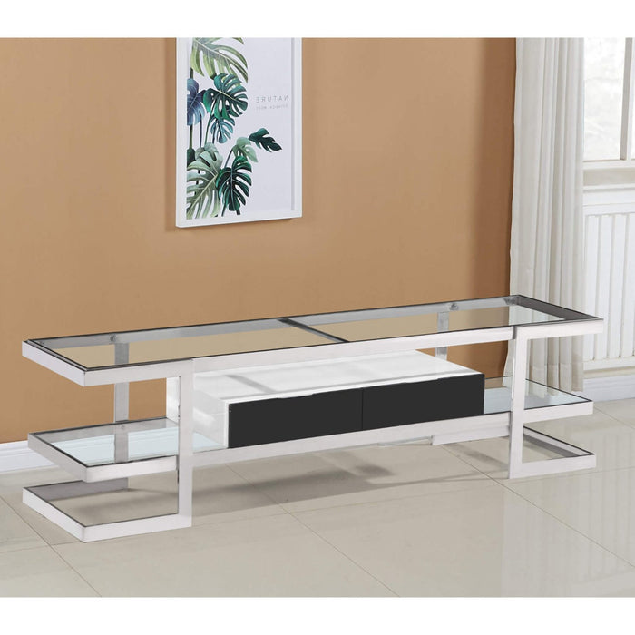 Lagonda Clear Glass TV Stand With High Gloss 2 Drawers In White