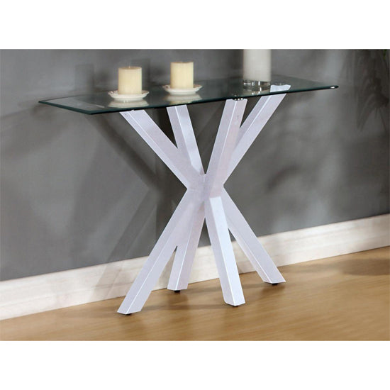 Langley Clear Glass Console Table With White High Gloss Base