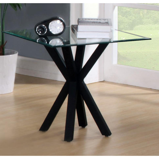 Langley Clear Glass Lamp Table With Black High Gloss Base