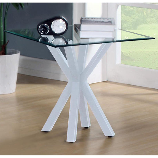 Langley Clear Glass Lamp Table With White High Gloss Base