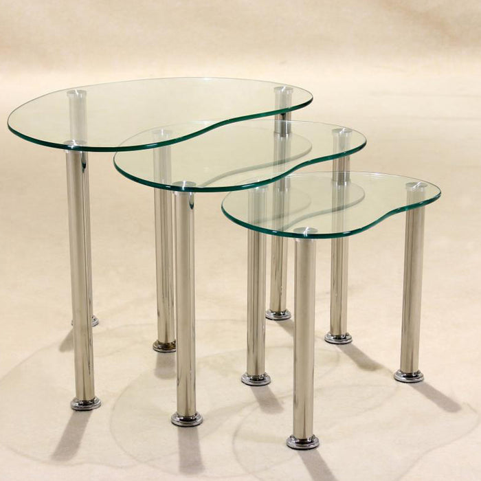 Logan Clear Glass Nest Of 3 Tables With Chrome Stainless Steel Legs