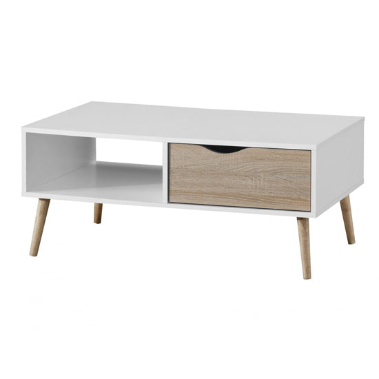 Mapleton Wooden Coffee Table With 1 Drawer In White and Oak Effect