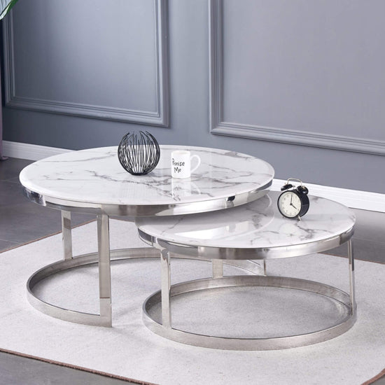 Margate Set Of 2 Artificial Marble Coffee Tables In White