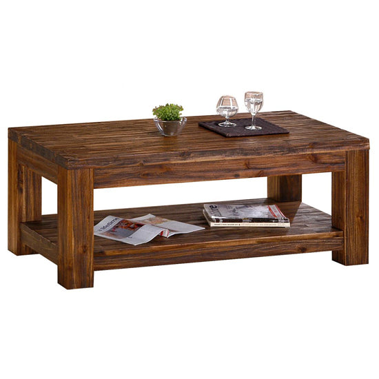 Martello Solid Acacia Coffee Table In Dark Brown Sandblasted