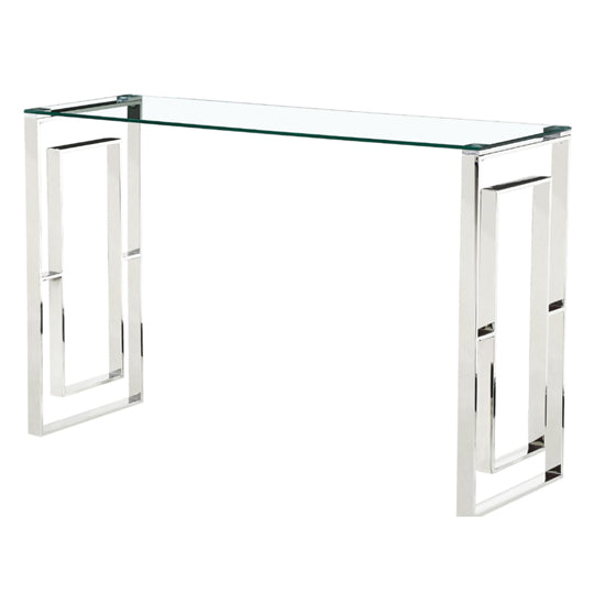 Memphis Clear Glass Console Table With Silver Stainless Steel Base
