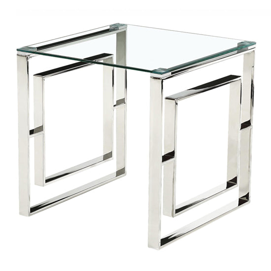 Memphis Clear Glass Lamp Table With Silver Stainless Steel Frame