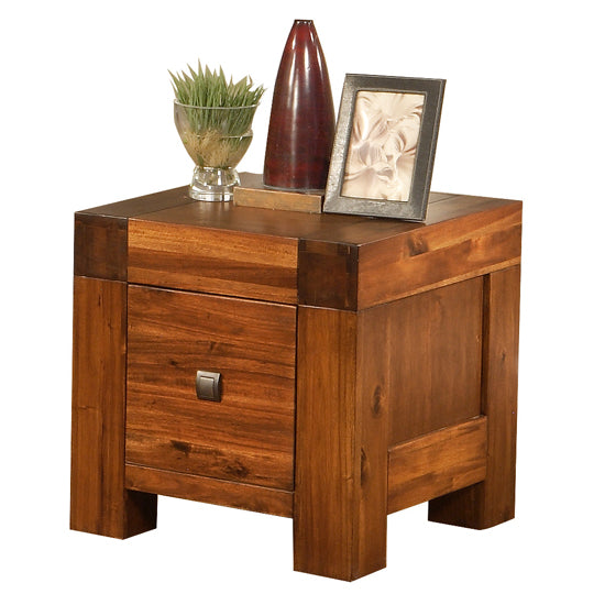 Monaco Square Solid Acacia Lamp Table With 1 Drawer In Acacia