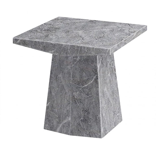 Multan Square Marble Lamp Table In Grey Natural Stone