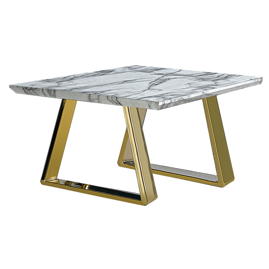 Newchapel Square Lamp Table In Marble Effect With Gold Metal Legs