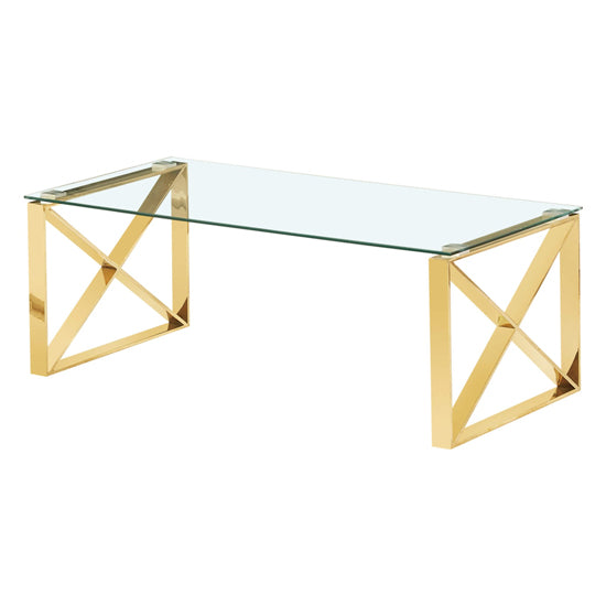 Ningbo Clear Glass Coffee Table With Gold Stainless Steel Base