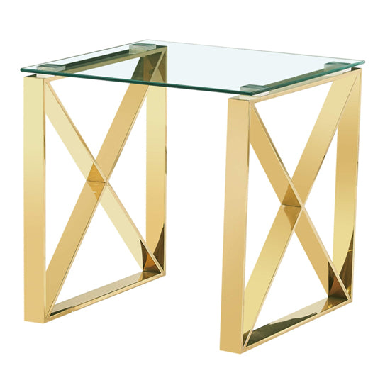 Ningbo Clear Glass Lamp Table With Gold Stainless Steel Frame
