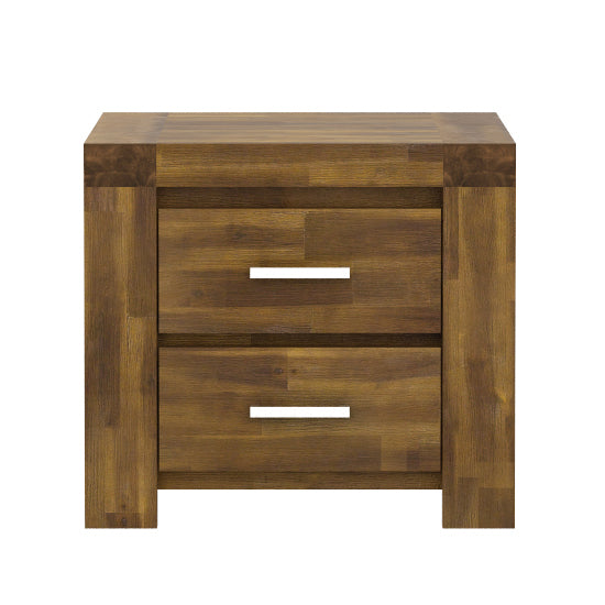 Parkfield Solid Acacia Bedside Table With 2 Drawers In Acacia Brush Effect