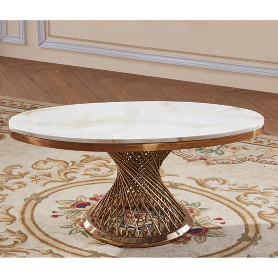 Pescara Marble Coffee Table With Rose Gold Stainless Steel Base