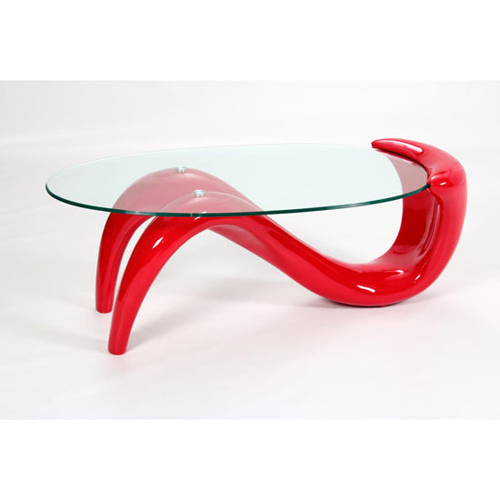 Pike Clear Glass Coffee Table With Red High Gloss Base