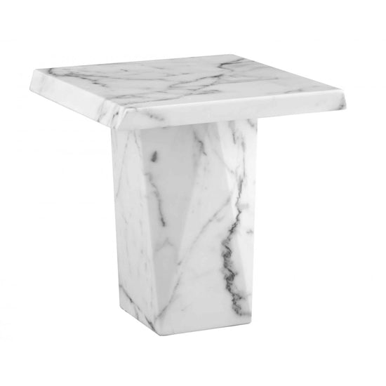 Rhine Square Marble Lamp Table In White Natural Stone
