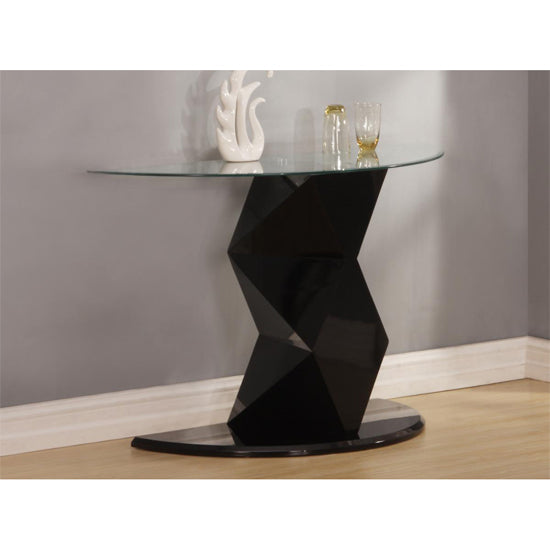 Rowley Clear Glass Console Table With Black High Gloss Base