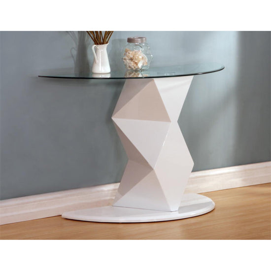 Rowley Clear Glass Console Table With White High Gloss Base