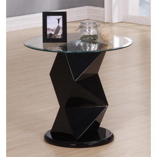 Rowley Clear Glass Lamp Table With Black High Gloss Base