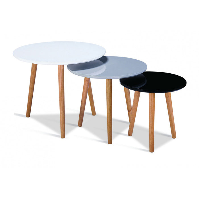 Sandon High Gloss Nest Of 3 Tables In White Grey And Black