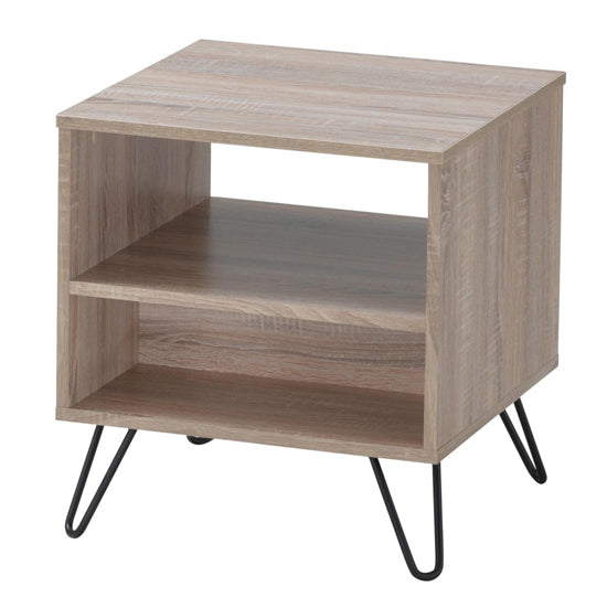 Sonoma Wooden Lamp Table In Oak Effect With Black Metal Legs