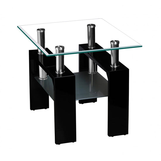 Telford Clear Glass Lamp Table With Black High Gloss Base