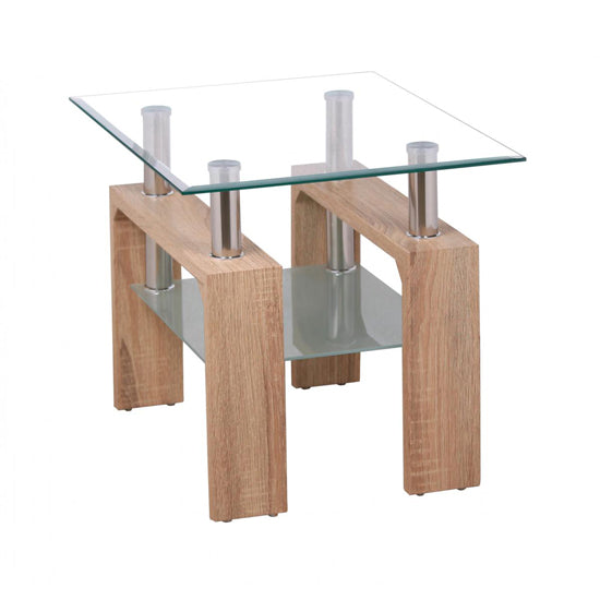 Telford Clear Glass Lamp Table With Natural Wooden Base