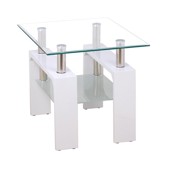 Telford Clear Glass Lamp Table With White High Gloss Base