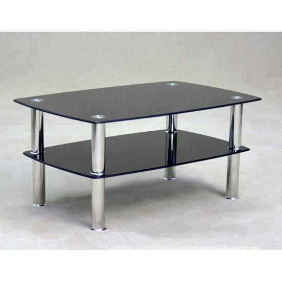 Togo Glass Coffee Table In Black With Chrome Metal Legs