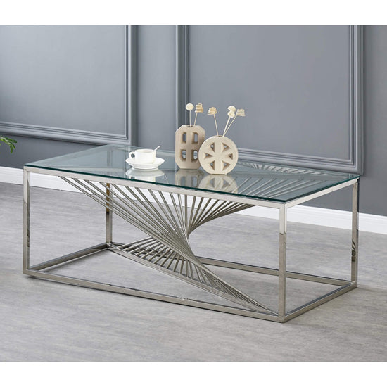 Vista Clear Glass Coffee Table With Silver Stainless Steel Base