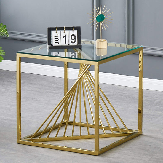 Vista Clear Glass Lamp Table With Gold Stainless Steel Frame