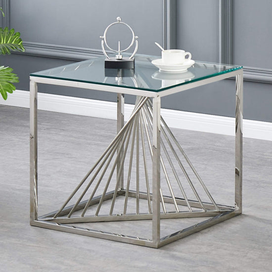 Vista Clear Glass Lamp Table With Silver Stainless Steel Frame