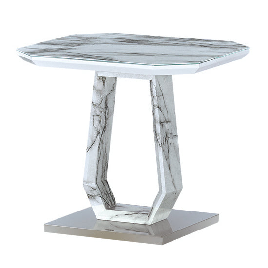 Westlake Glass Lamp Table In Marble Effect With Stainless Steel Base
