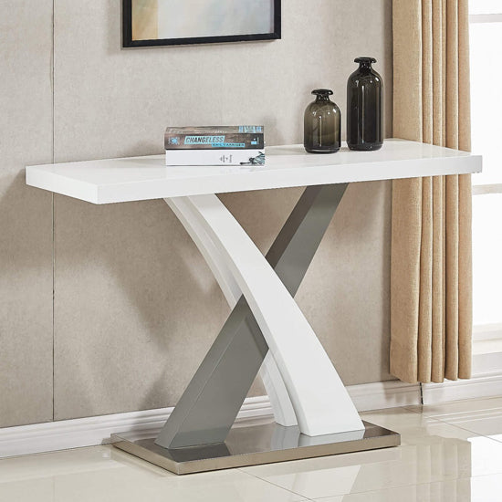 Zurich High Gloss Console Table In White And Grey